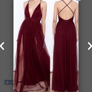 Burgundy deep v prom dress